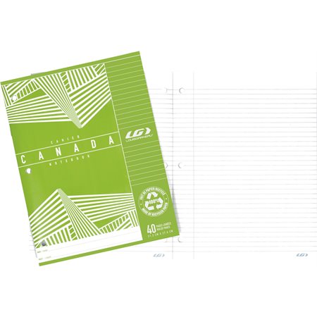 CAHIER D'EXERCICES CANADA LG LIGNÉ LAMINÉE  40P. VERT