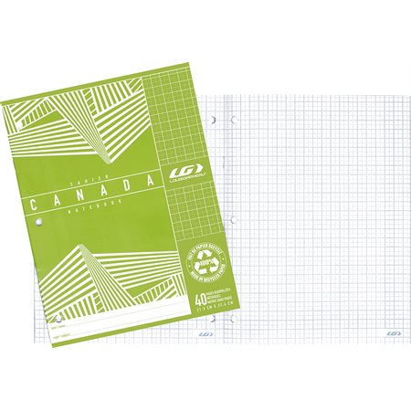 CAHIER D'EXERCICES CANADA LG QUADRILLÉ LAMINÉE 40P. VERT