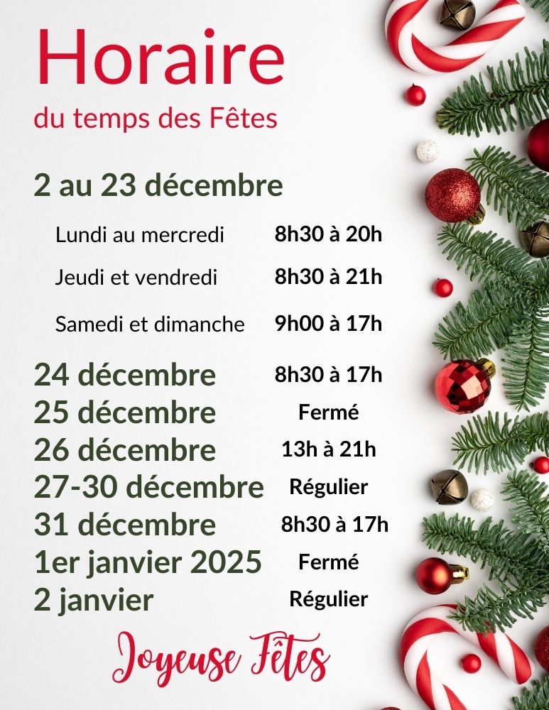 Horaire des Fêtes 2024